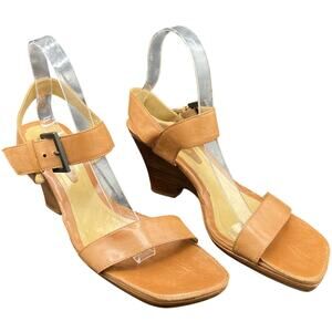 👡 Gianni Fermani 8 M Tan Leather Buckle Heeled Sandals Made in Brazil Dressy